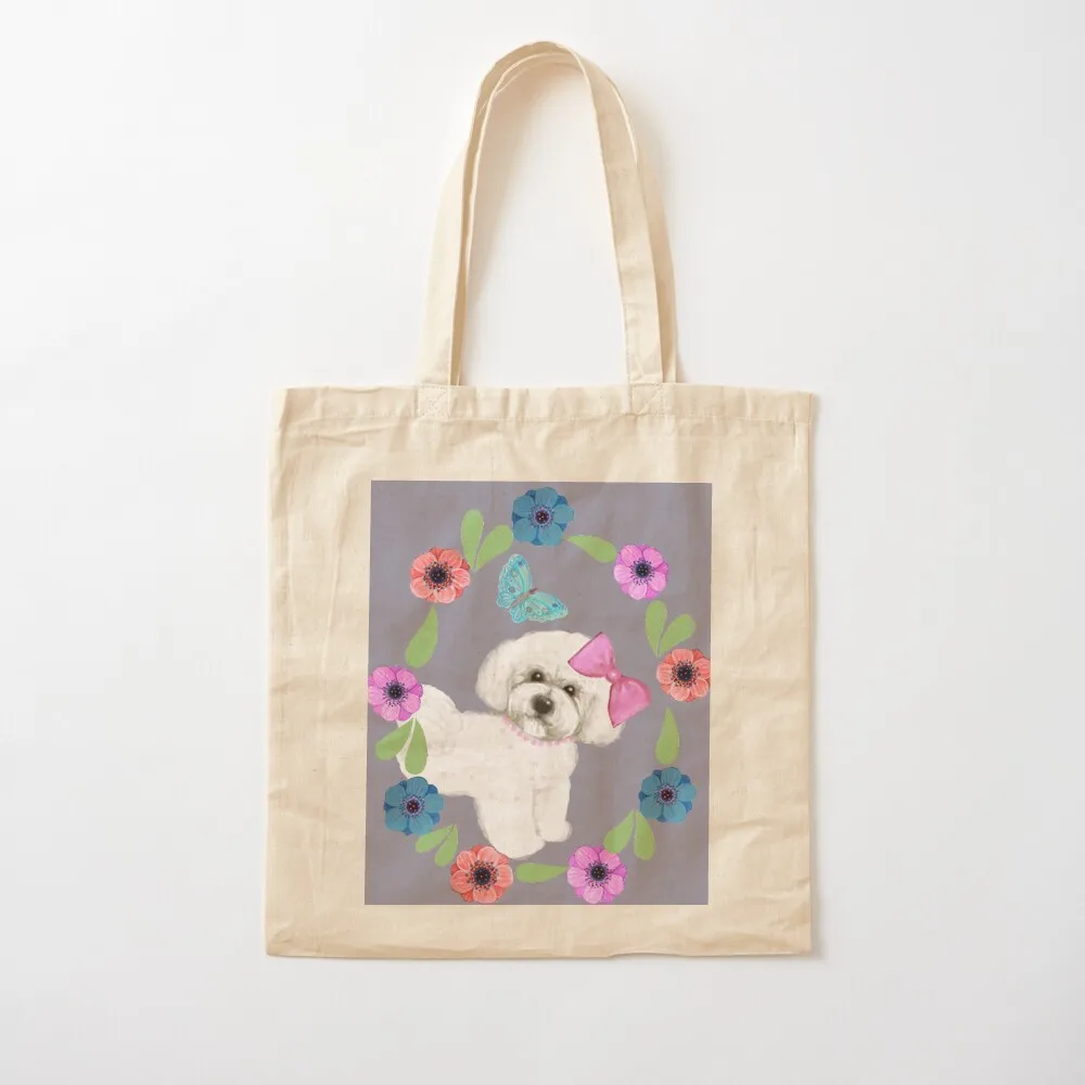 

Bichon Frise and Butterflies Tote Bag Canvas shoulder bag Canvas bag shoping Canvas Tote