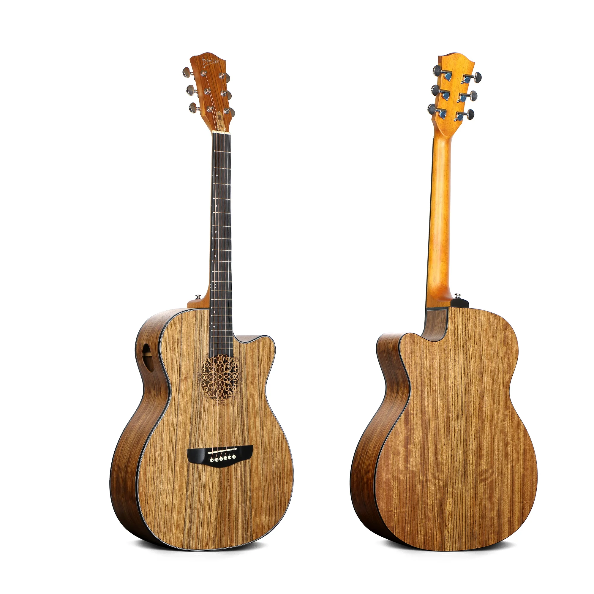 

Hooqu Matte Finished Walnut 40 Inch Acoustic Guitar With Pickup Hollow Pattern Custom Guitar For Music