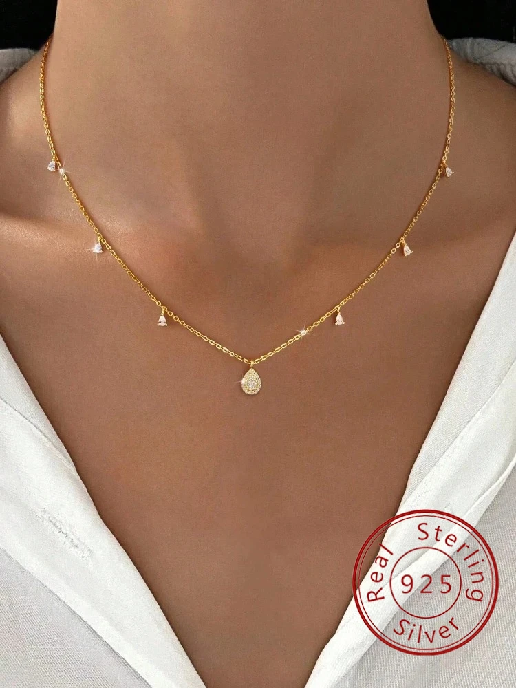 

925 Sterling Silver Advanced Classic Teardrop Tassel Zircon Necklace For Women Anniversary Party High Quality Fine Jewelry