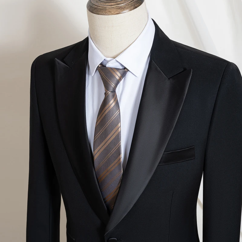 Immagine 6: Abito da Uomo 2 Pezzi Nero Slim Fit, Set Abito Business Casual, Abito da Sposo per Matrimonio, Abito Formale per Banchetti, Smoking Nero da Ufficio e Festa