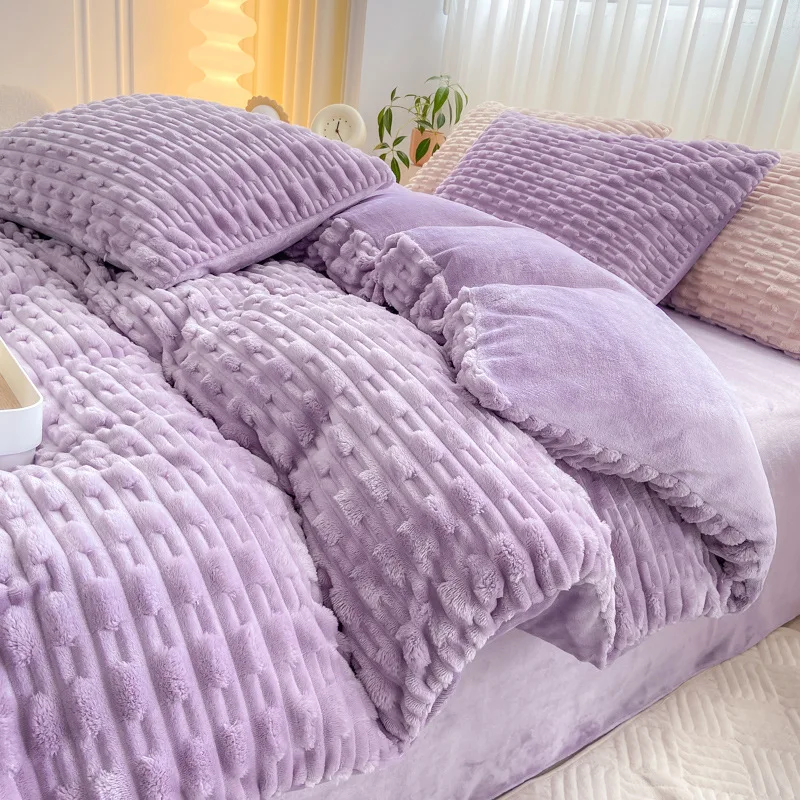 

Rabbit plush bed sheet with Korean-style lace thickened quilt cover for autumn and winter, warm lace style