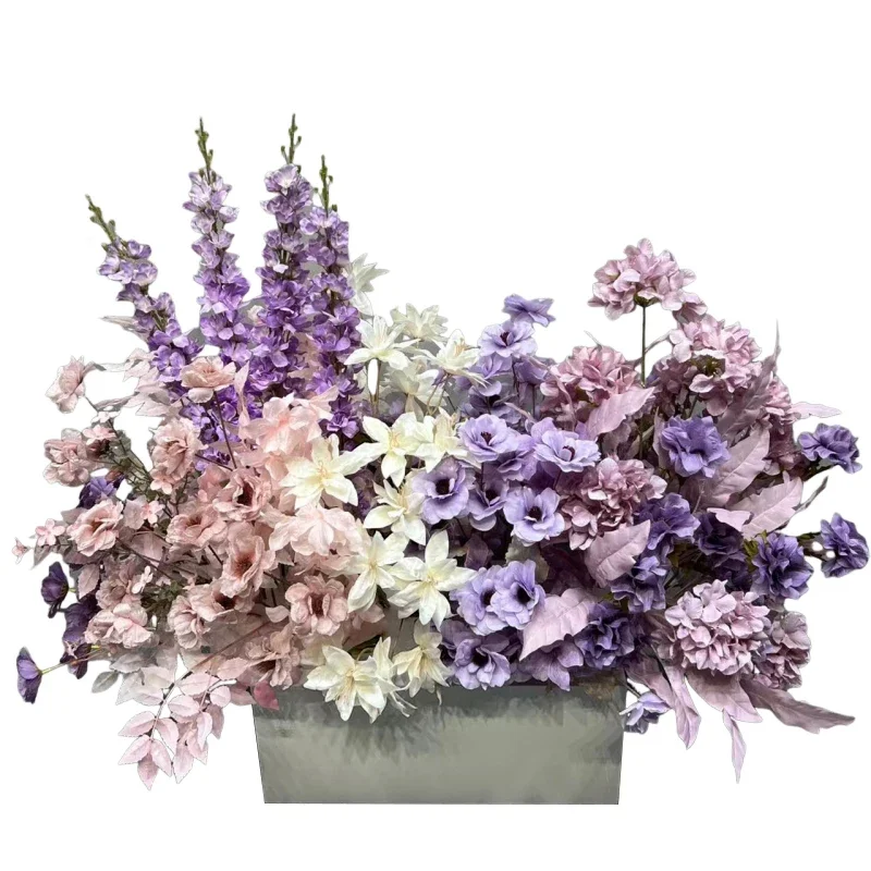 Wedding place arrangement purple romantic engagement banquet arrangement stage road flowers