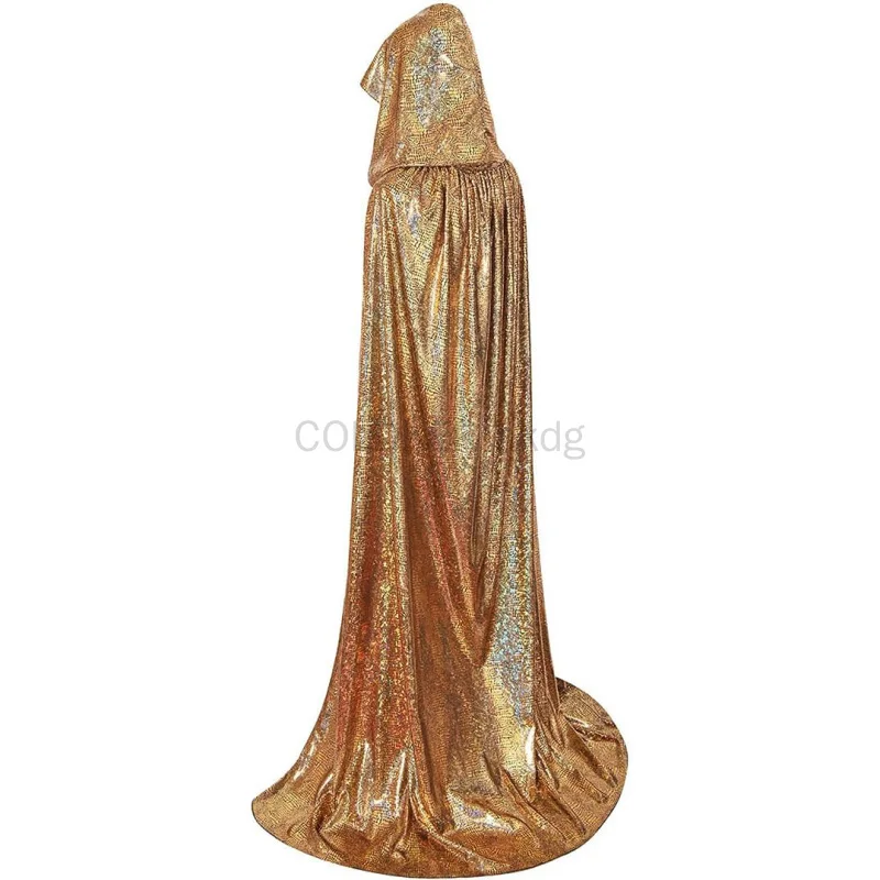 Halloween Kostuum Voor Vrouwen Hoodie Glanzende Cape Cape Full Length Mantel Volwassen Mardi Gras Kerstkostuum