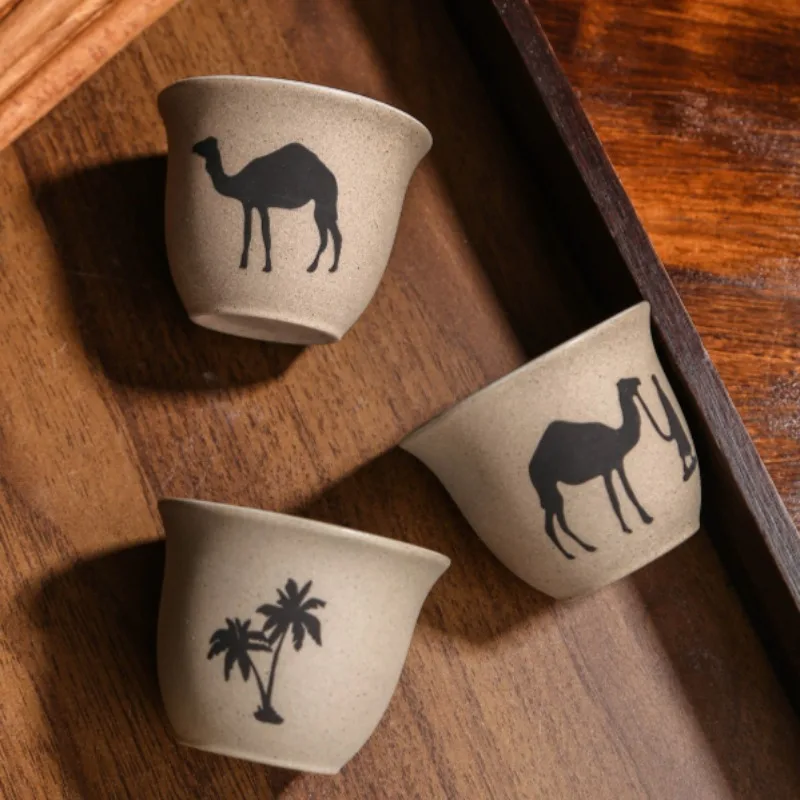 Coarse mud coffee cup Camel palm tree commercial printing small ceramic teacups
