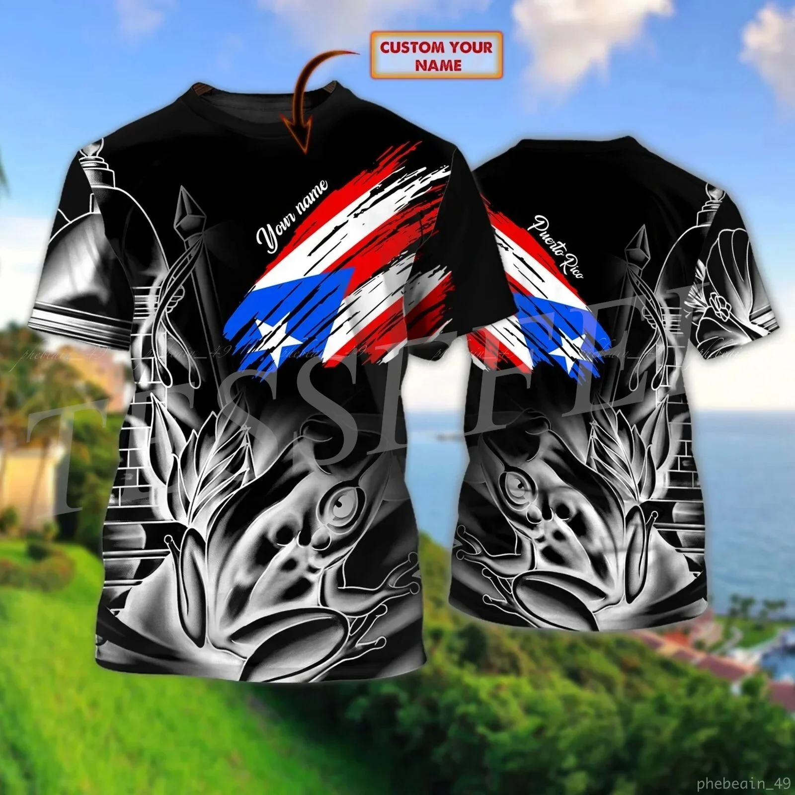 Camiseta de manga corta con nombre personalizado, ropa de calle informal con estampado 3D de Puerto Rico Boricua Taino, Mar caribeño, Verano