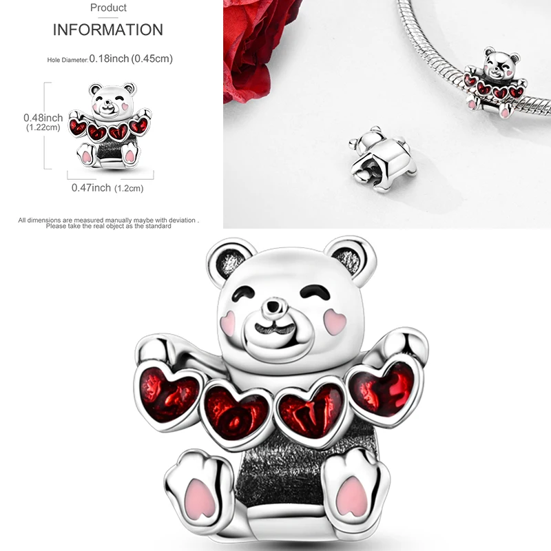 925 Sterling Silber Liebesherz-Charm-Perlen Paar Romantisch Passend für Original-Armband Valentinstag Jahrestag DIY Damenschmuck – Detail 31