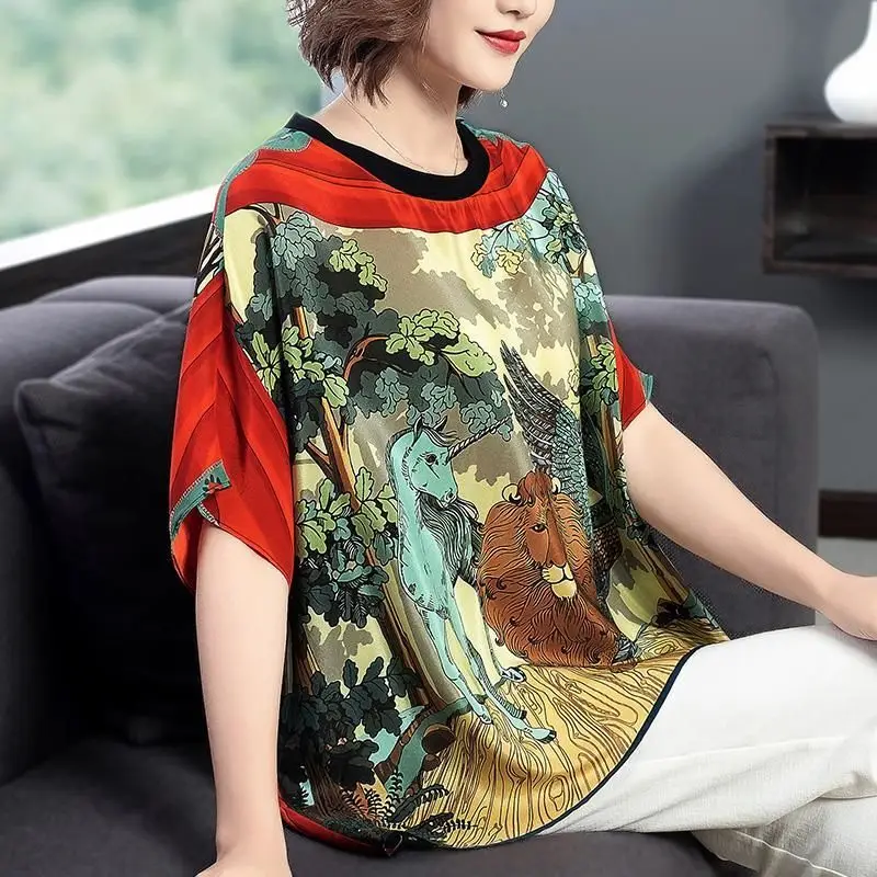 Vintage Printed All-match Chiffon Batwing Sleeve Blouse Women\'s Clothing 2023 Spring New Casual Pullovers Loose Korean Shirt