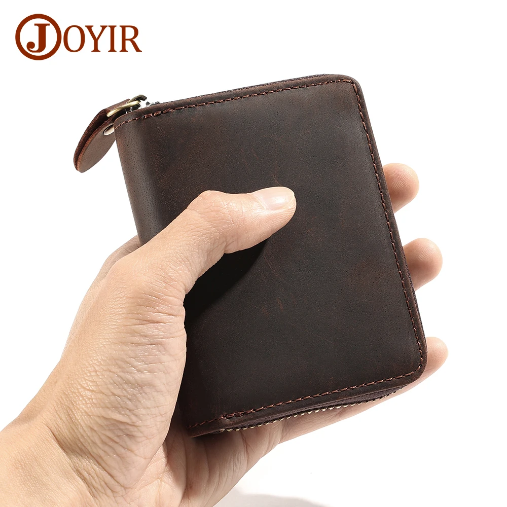 

JOYIR Men's Card Wallet Genuine Leather High Quality Business Credit Card Holder Vintage RFID Blocking Zipper Id Card Bag New