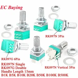 2-10pcs RK097N 3Pin Single Vertical Potentiometer RK097G 6Pin 1K 5K 10K 20K 50K 100K 500K B5K B10K B100K B500K Audio Amplifier
