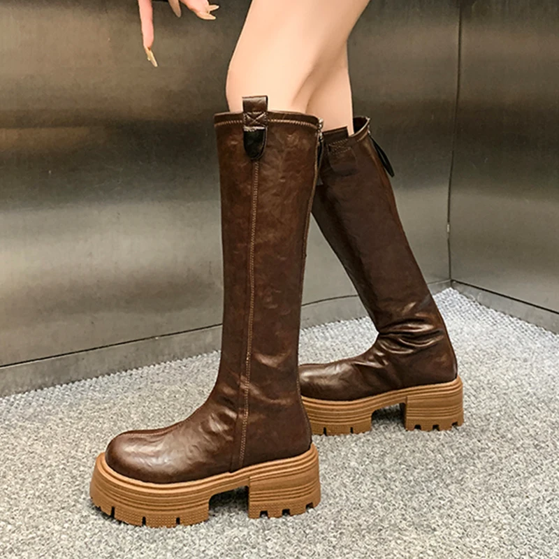 

Winter Women Long Boots Platform High Heels Shoes Knee High Chelsea Boots Boots 2025 Designer Pumps Leather Shoes Mujer Botas