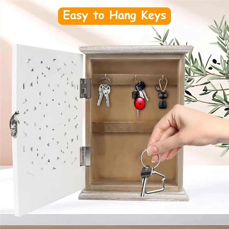 ABZV-Key Storage Lock Box For Home Office Hallway Wooden Key Ring Holder Modern Organizer Cabinet For Home Decor