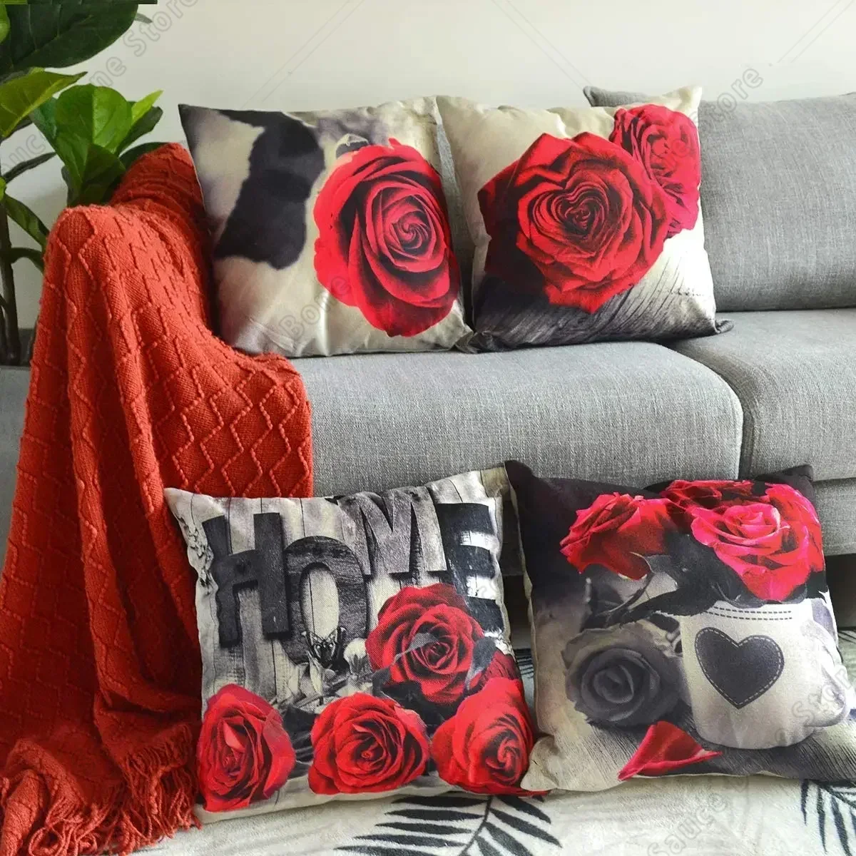 Valentine's day red rose flower pillowcase sofa cushion cover home decoration can be customized for you 40x40 50x50 60x60