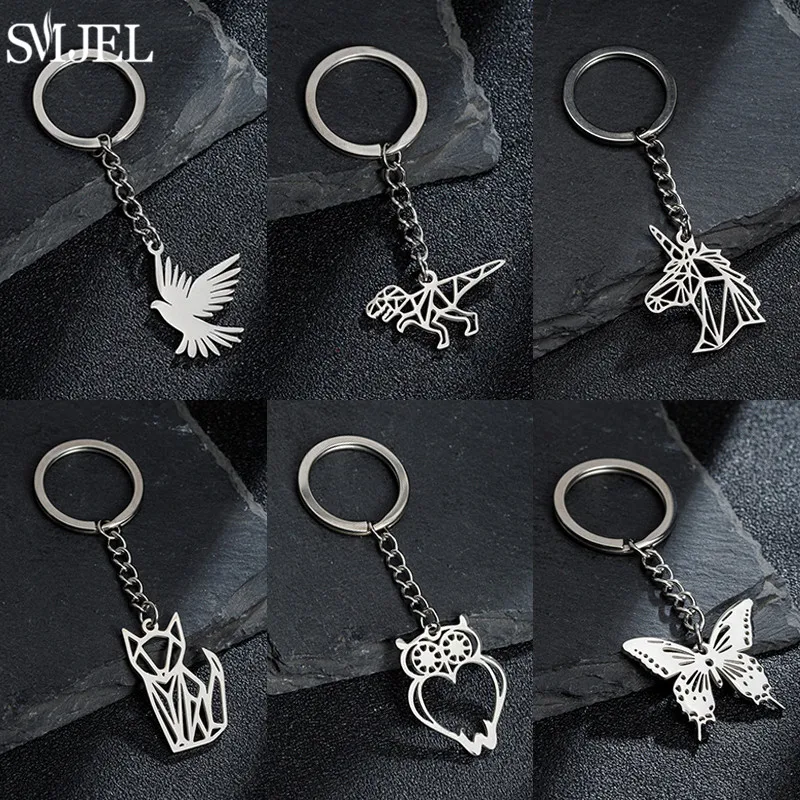 Metal Animal Pendant Keyring Fashion Unicorn Owl Butterfly Keychain Stainless Steel Key Chain Ring Accessories Creative Gift