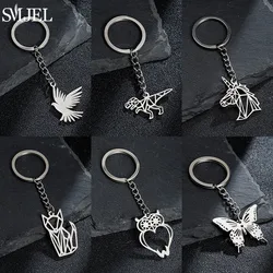 Metal Animal Pendant Keyring Fashion Unicorn Owl Butterfly Keychain Stainless Steel Key Chain Ring Accessories Creative Gift