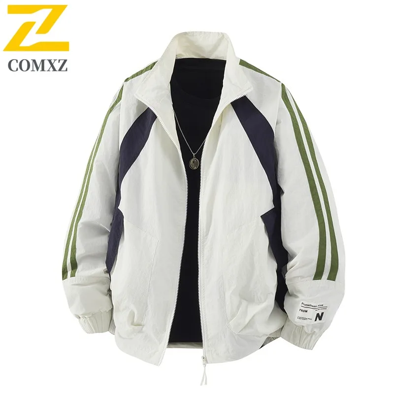 

COMXZ 2025 Autumn Men High Quality Patchwork Stand Collar Workwear Jacket Unisex Waterproof Youth Trendy Coat