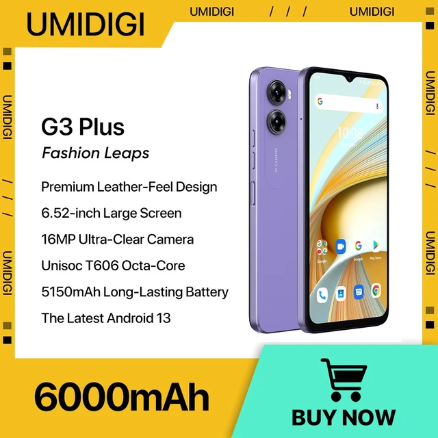 2023 UMIDIGI G3 PLUS Smartphone, Android 13 ,Unisoc T606, 4GB+128GB, 16MP  Camera,5150mAh Battery, Dual SIM 4G mobile Phones