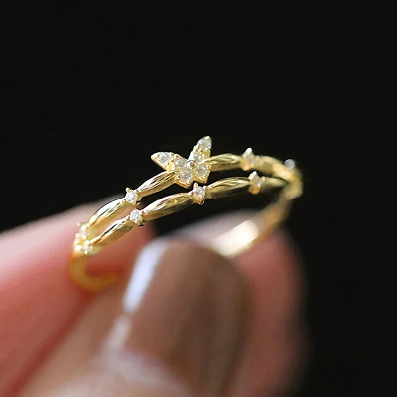 Huitan Chic Schmetterlings-Fingerring für Damen, goldfarben, temperamentvoll, süße Ringe, Party, ausgefallenes Geburtstagsgeschenk, Modeschmuck