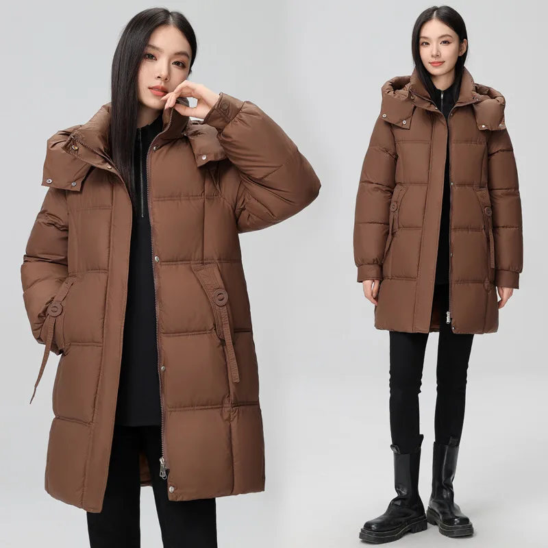 2024 New Winter Women Jacket Mid Long Hooded Parka Cotton Padded Jacket Female Parkas  Loose Casual Warm Outwear Snow Wear Coats