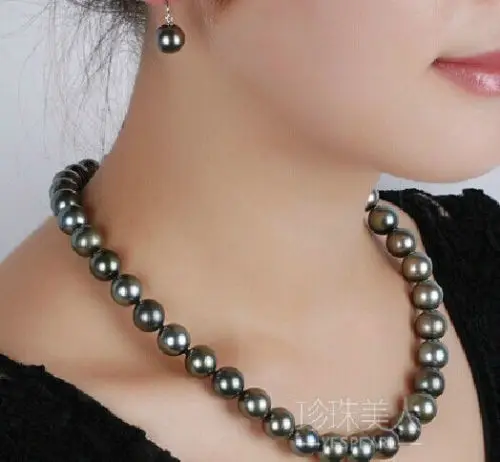 

AAAA LUSTER 9-10mm REAL Natural South Sea Black Pearl Necklace 17.5" 14k Gold 100% Real Natural pearl