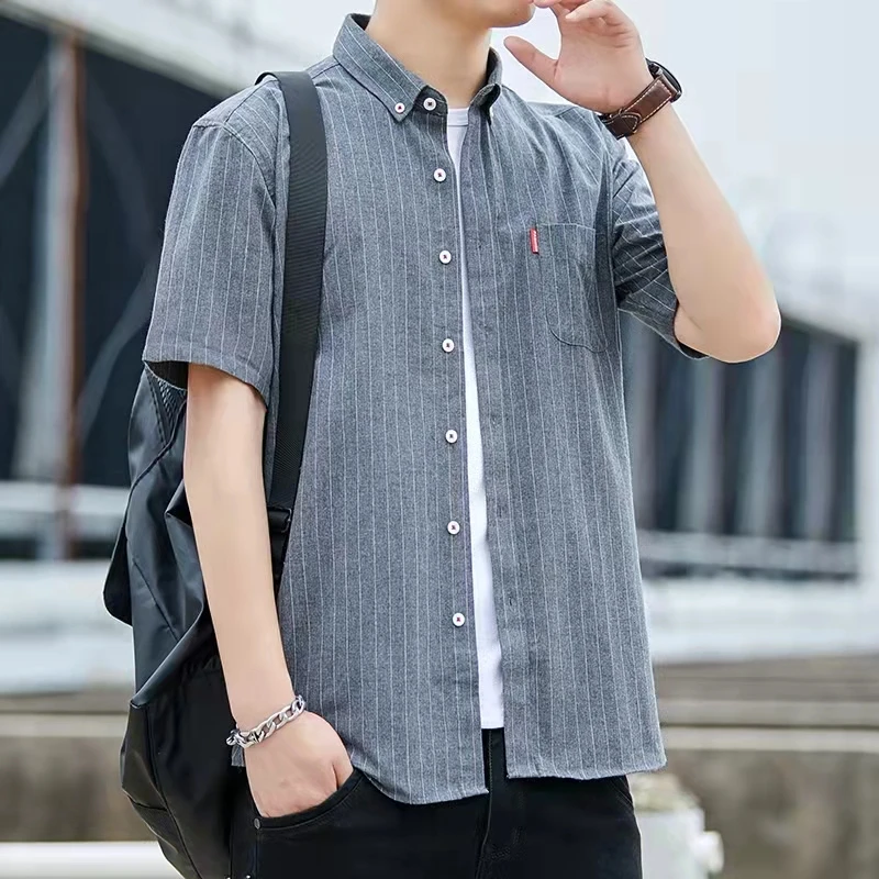 

Men's Work Shirt Thin Short Sleeve Durable Wear Resistant Construction Site Clothing Lightweight Sun Protection Striped Pattern
