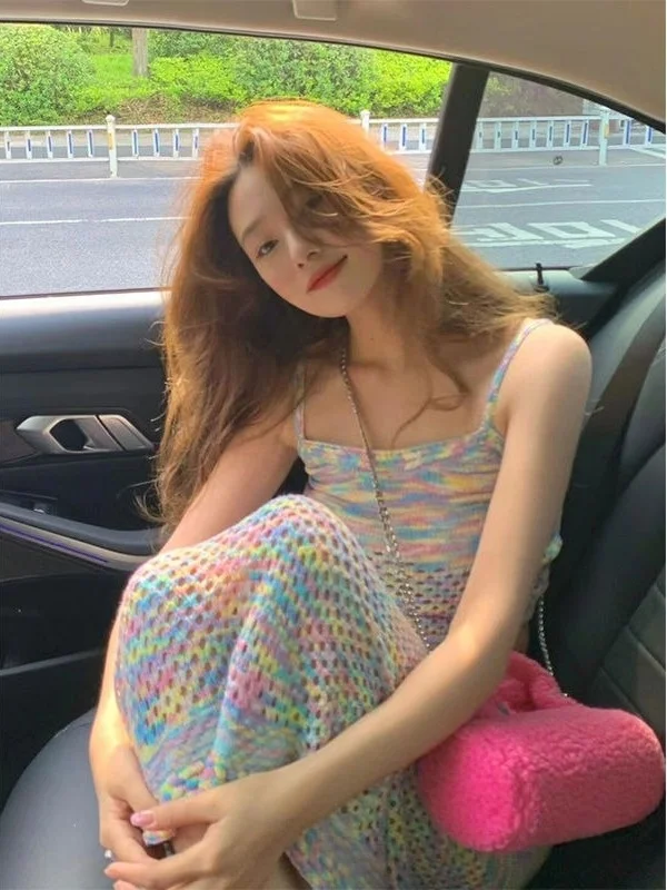 

Beachy Knitted Set Half Skirt Strap Summer New Sweet And Spicy Two-Piece Spring Autumn Style Elegant Slim Fit Sleeveless