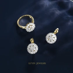 Women's Fashion Jewelry Earring and Rings Set Hollow Inlaid Cubic Zirconia Copper 2-color 14K Gold Elegant Exquisite Ladies gift
