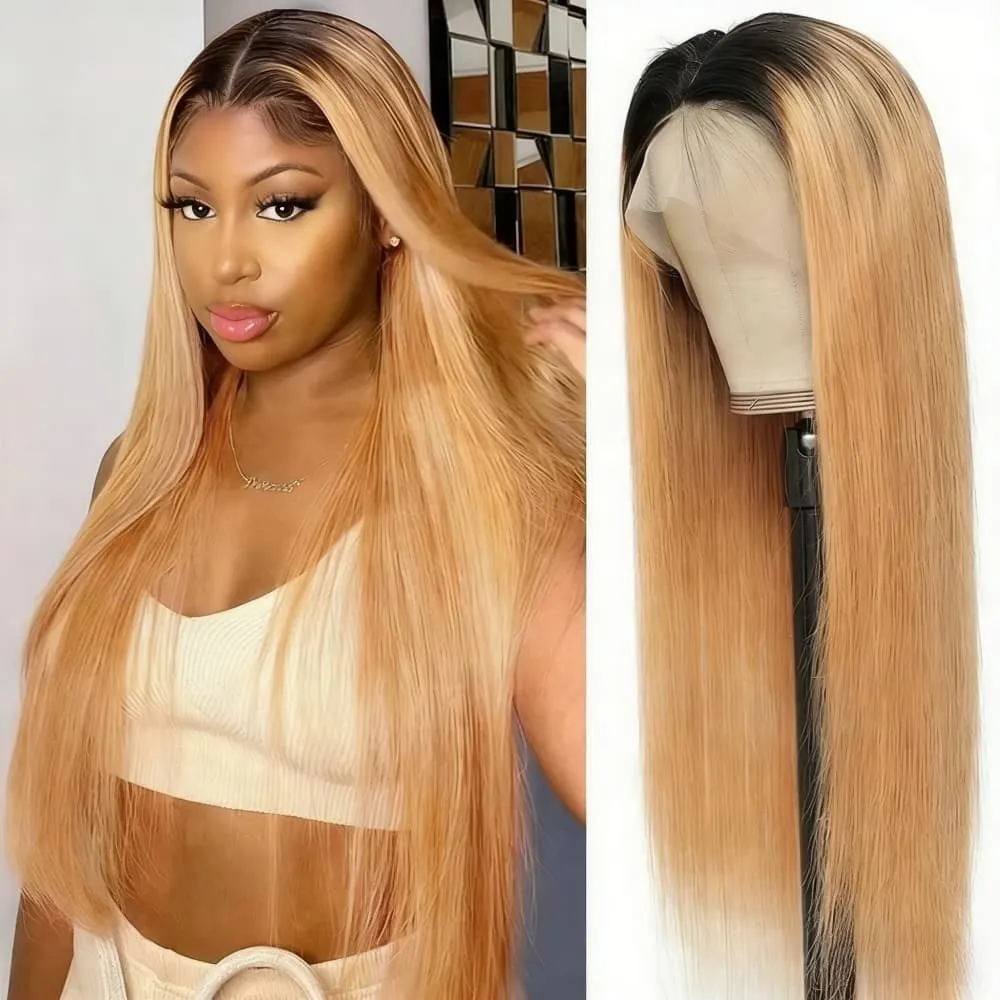 

Парик с прямым кружевным фронтом Ombre Blonde из натуральных волос, 13x4 HD, прозрачный кружевной фронтальный парик, 200% плотность, парик с кружевным фронтом из натуральных волос