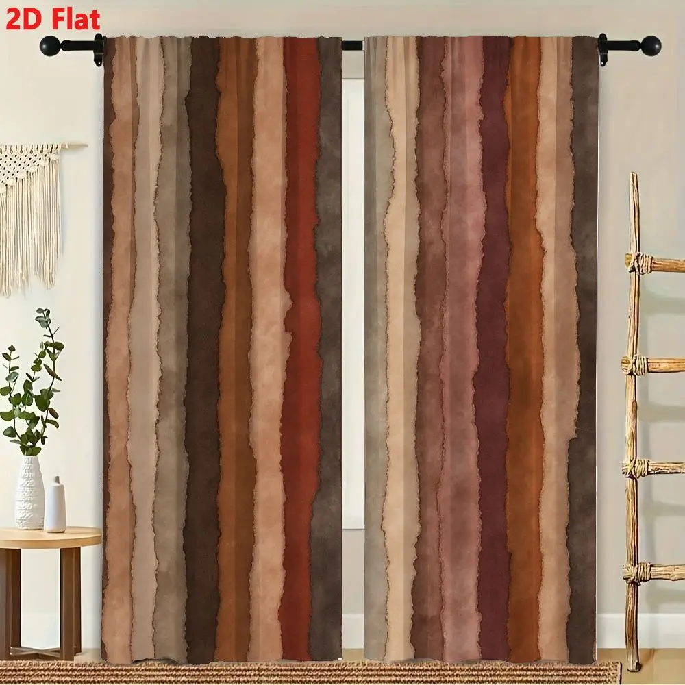 2Pcs Curtains 2D Flat Vertical Pattern Textured Irregular Stripes Earthy Tones Beige Brown Tan Rust Mauve Gray Watercolor Style 3