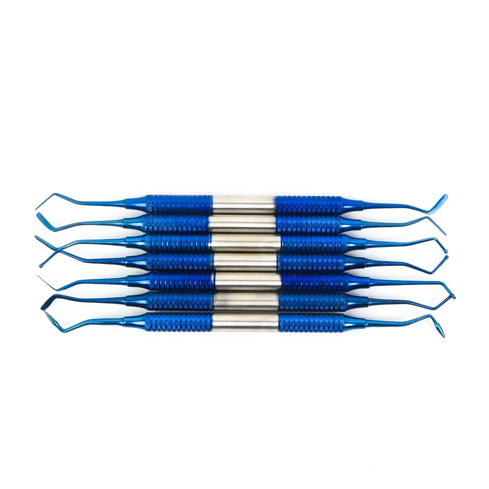 

7 Pcs Blue Plasma Coated DentalS Hand Use Composite Nonstick Filling Instrument Kit