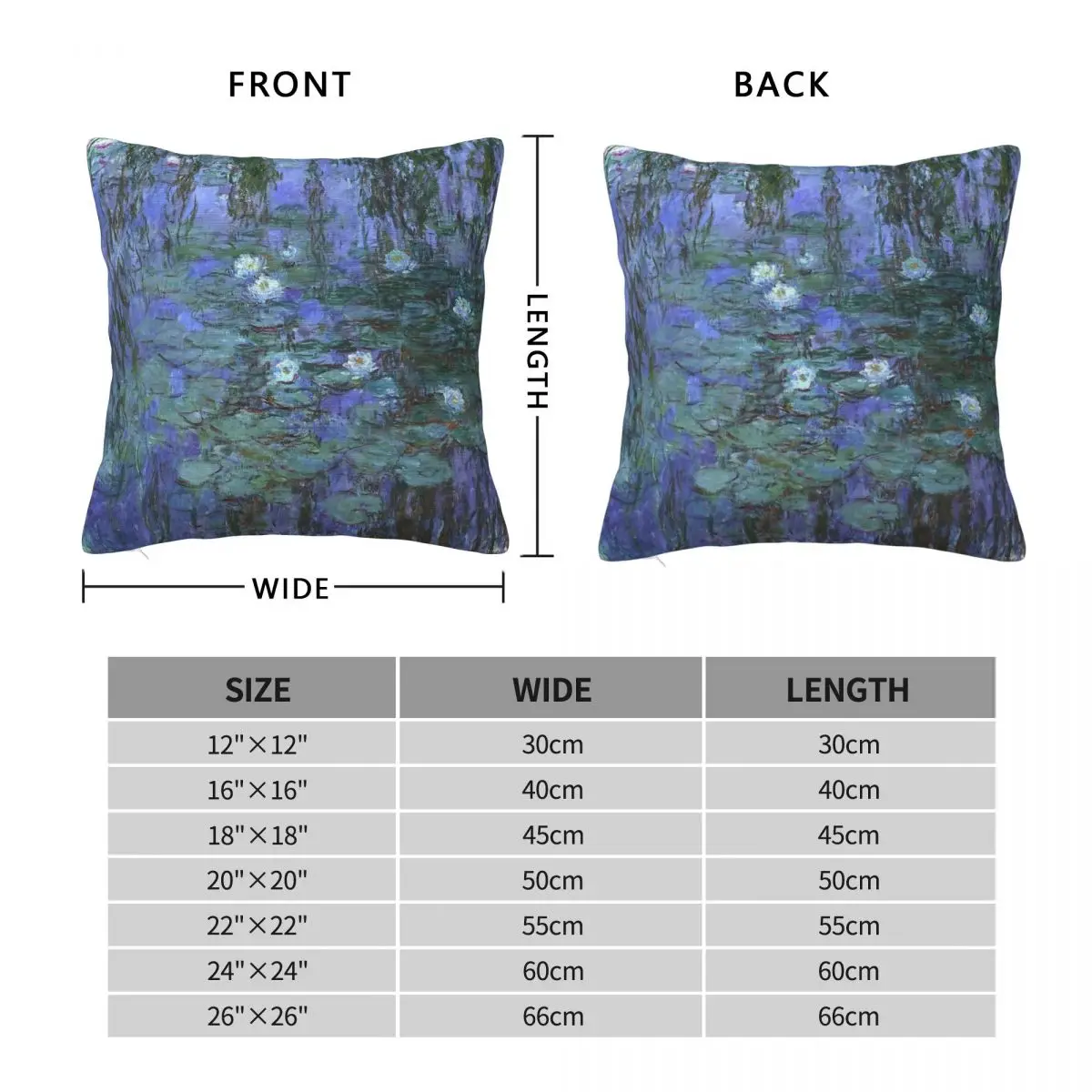 Claude Monet Water Lilies Square Pillowcase Polyester Linen Velvet Pattern Zip Decorative Pillow Case Car Cushion Cover