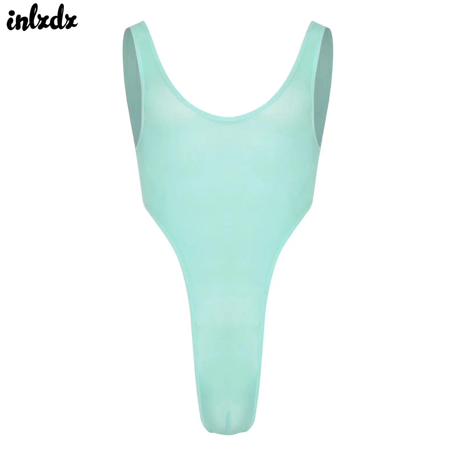 

Сексуальное мужское прозрачное сетчатое боди без рукавов с открытой спиной, выпуклая сумка, цельный комбинезон с высоким вырезом, трико, комбинезон, пляжная одежда, ночное белье