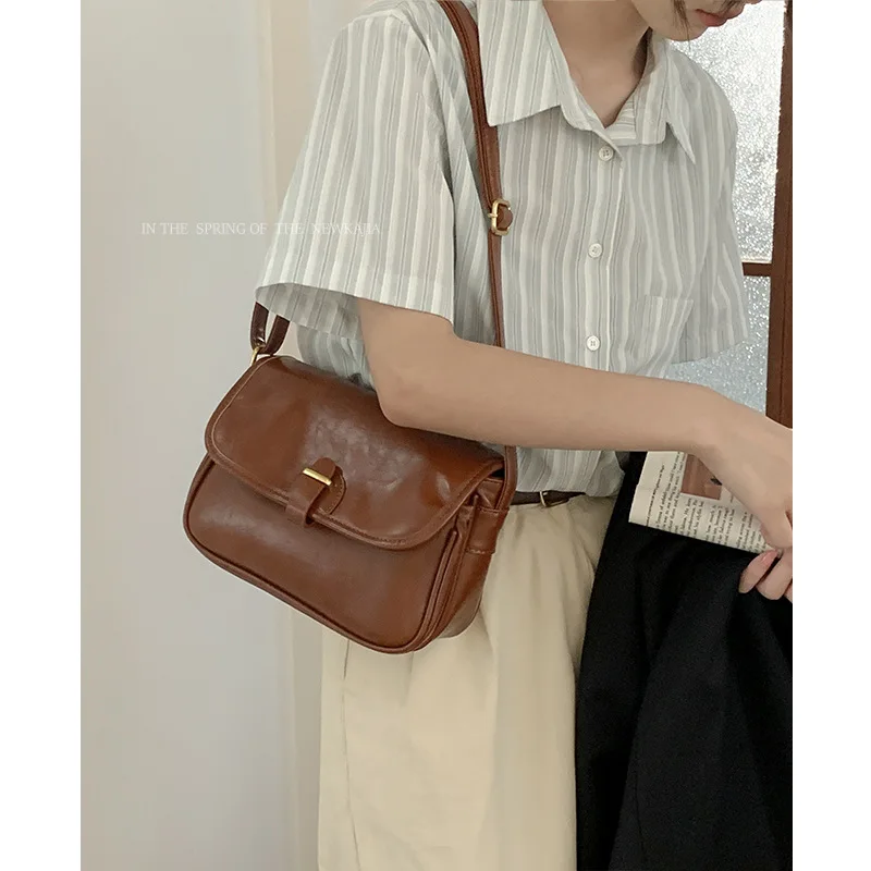 JIAERDI Vintage Brown Messenger Bag Women New Autumn Pu Leather Casual Crossbody Bags Female Harajuku Square Shoulder Bag Chic