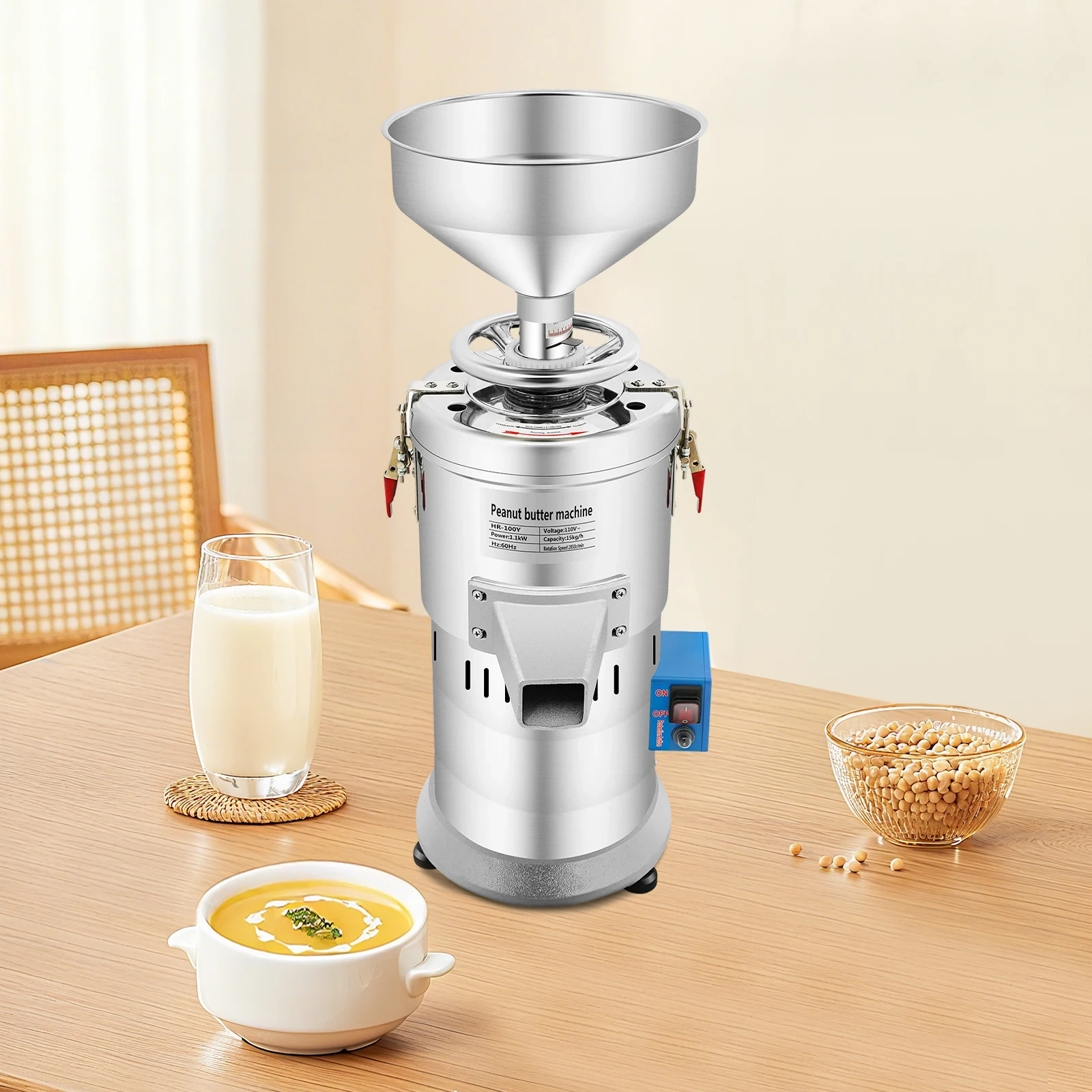 

1100W Peanut Butter Maker Machine, 33lbs/h Stainless Steel Food Electric Grain Grinder ,Sesame Sauce Grinder, 2850RPM
