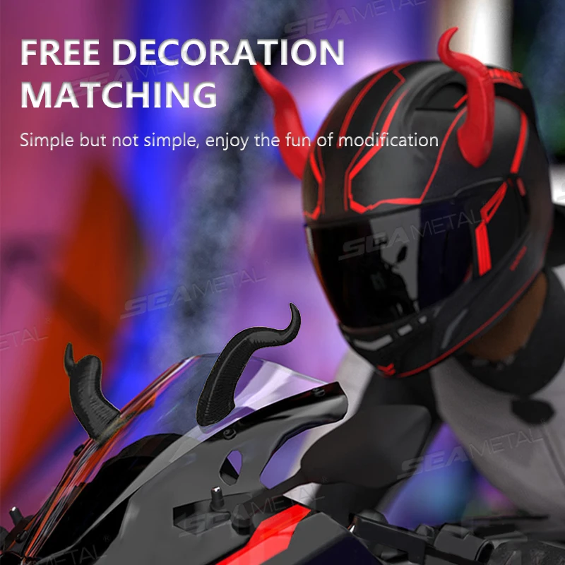 BLALION 2 قطعة خوذة دراجة نارية الديكور قرون الشيطان نمط خوذة دراجة نارية اكسسوارات ملصقات تأثيري التصميم مع مصاصة #4