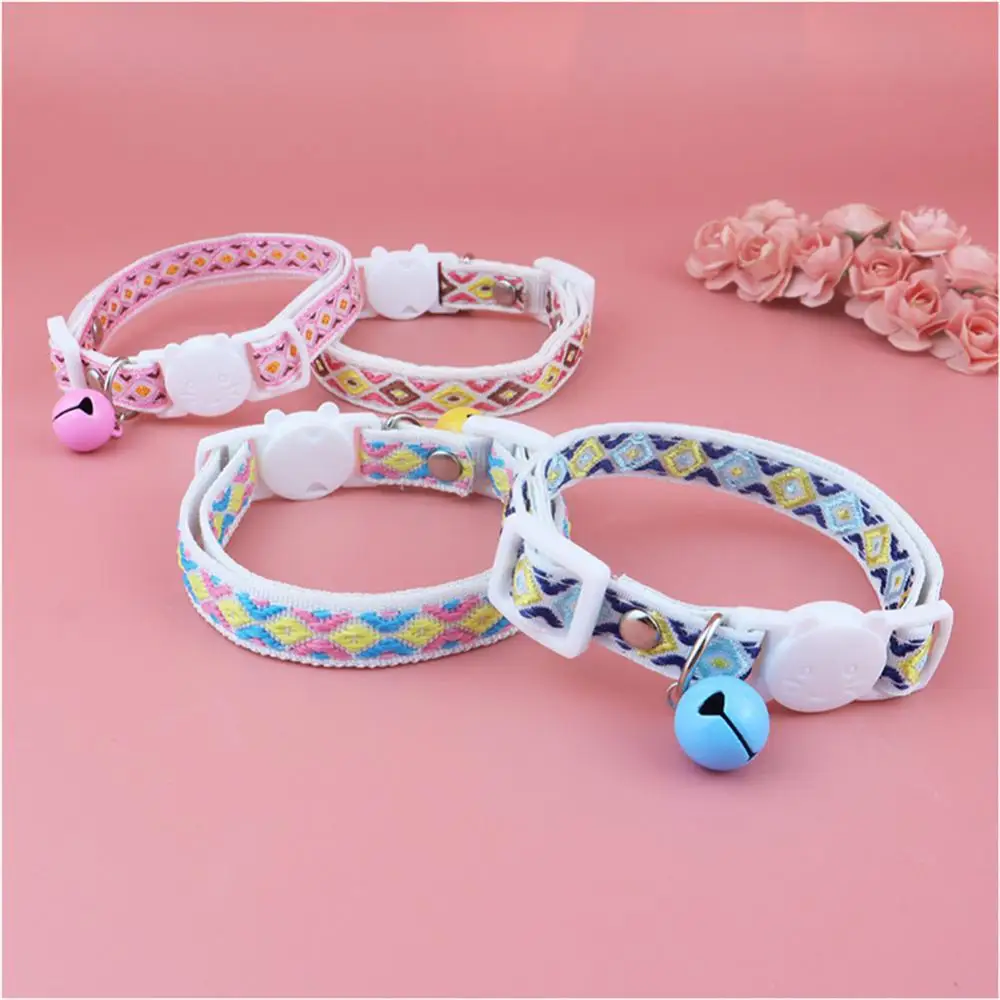 Cat Collar With Bells Pet Supplies Adjustable Ethnic Jacquard Cat Collar Anti-choking Safety Necklace