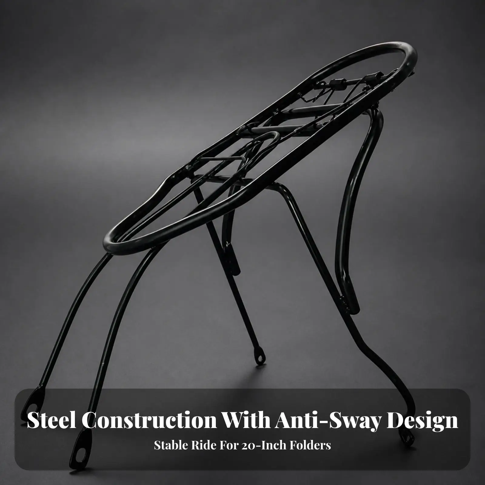 Rear Bike Cargo Rack for 20 Inch Wheels Black Metal Slatted Deck Bicycle Carrier with Raised Back Rail for Bags