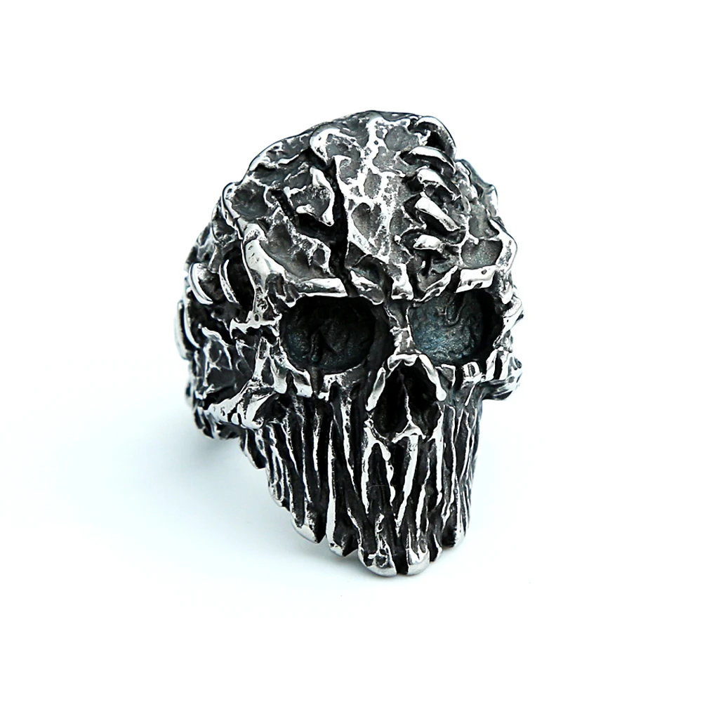 Gothic Vintage Black Devil Skull Rings Steampunk Stainless Steel Skull Ring Men\'s Hiphop Motorcycle Rock Biker Jewelry Wholesale