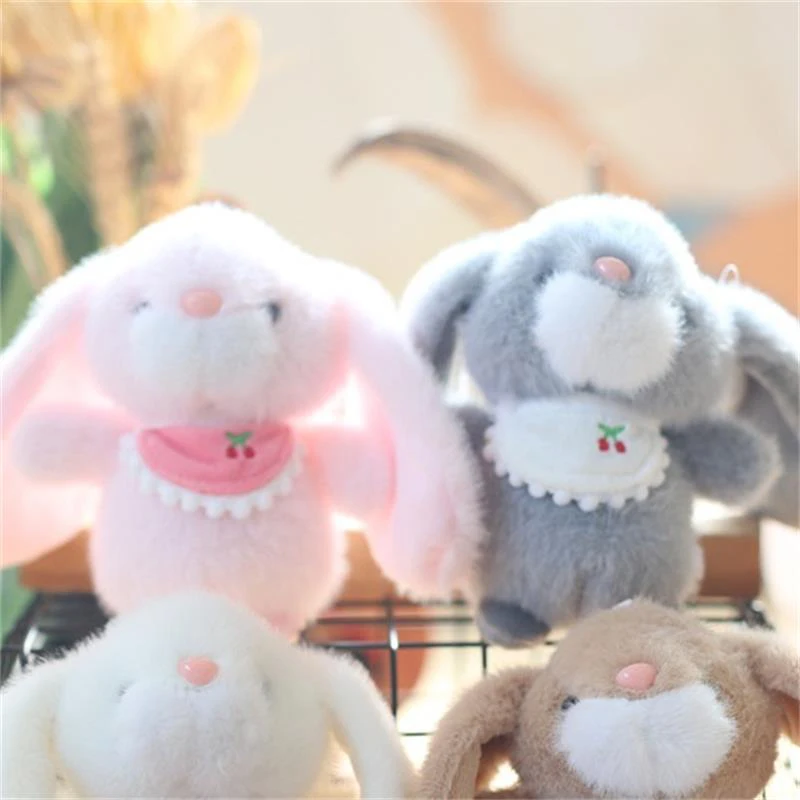 Poupée en peluche lapin à longues oreilles, écharpe mignonne, poupée Ragdoll douce, porte-clés, sac à dos pendentif, ornement suspendu, jouets en peluche, cadeaux pour enfants