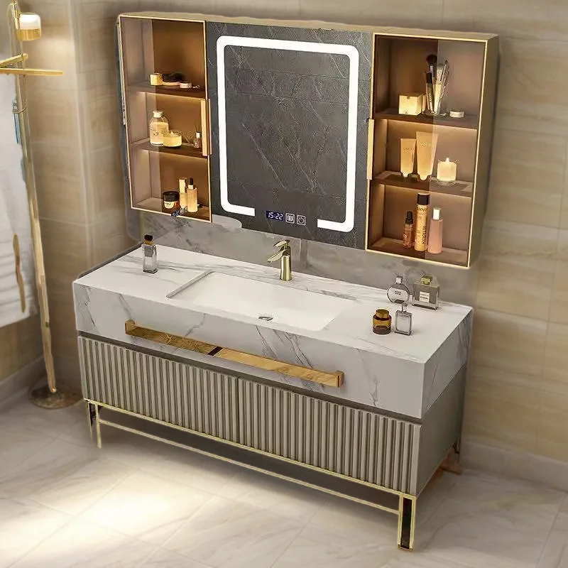 Double Washbasin Cabinet Mirrors Bathroom Storage Shelf Small Closet Wooden Furniture Towel Drawer Open Cabinets Schrank