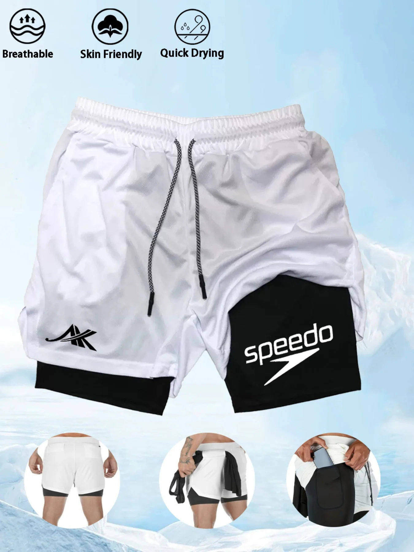 

Summer new trendy printed men's double-layer shorts for fitness, running, and sports