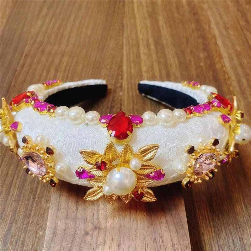 2024 Luxury Catwalk Personality Color Rhinestone Headband New Gorgeous Baroque Fashion Crystal Beads Headband For Women