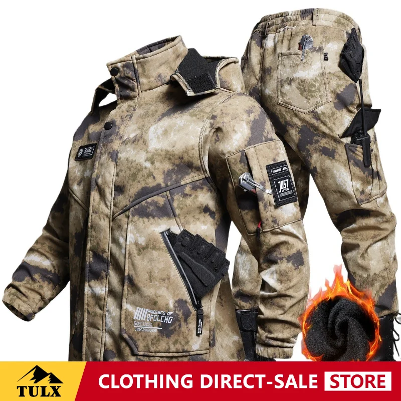 Autumn Winter Tactical Assault Suit Men Camouflage Warm Wear-resistant Water-repellent Set Outdoor Work Pant Jacket Work Clothes