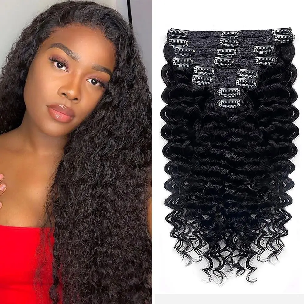 Deep Wave Clip in Haar verlängerungen brasilia nisches Remy Menschenhaar Deep Wave Clip Ins Extensions dick bis endet natürliches schwarzes Menschenhaar