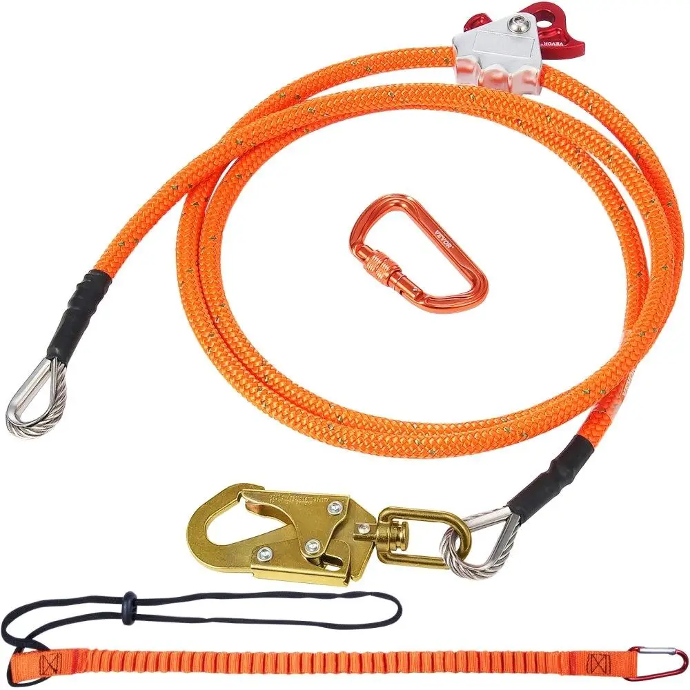 

12.7mm Steel Core 10ft Arborist Flipline for tree Climbing Gear with Alloy Snap Hook and Aluminum Carabiner 32KN Strength