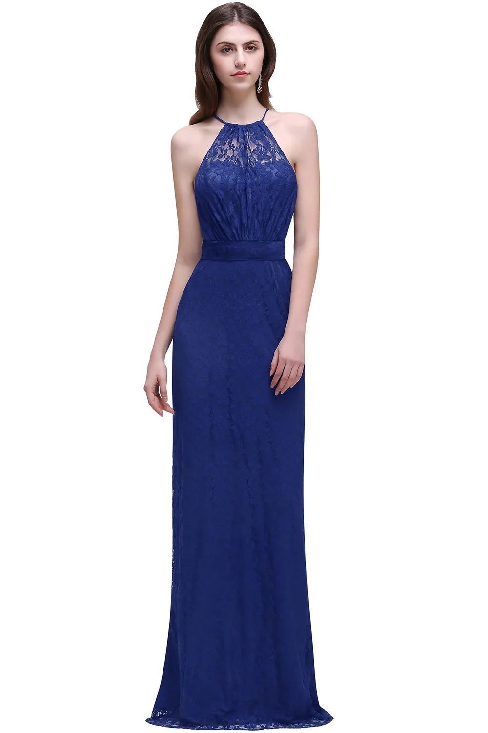 Navy Blue Halter Lace Long Evening Dress For Women Chiffon Straps Wedding Formal Party Event Prom Gown For Bride Vestido De Gala