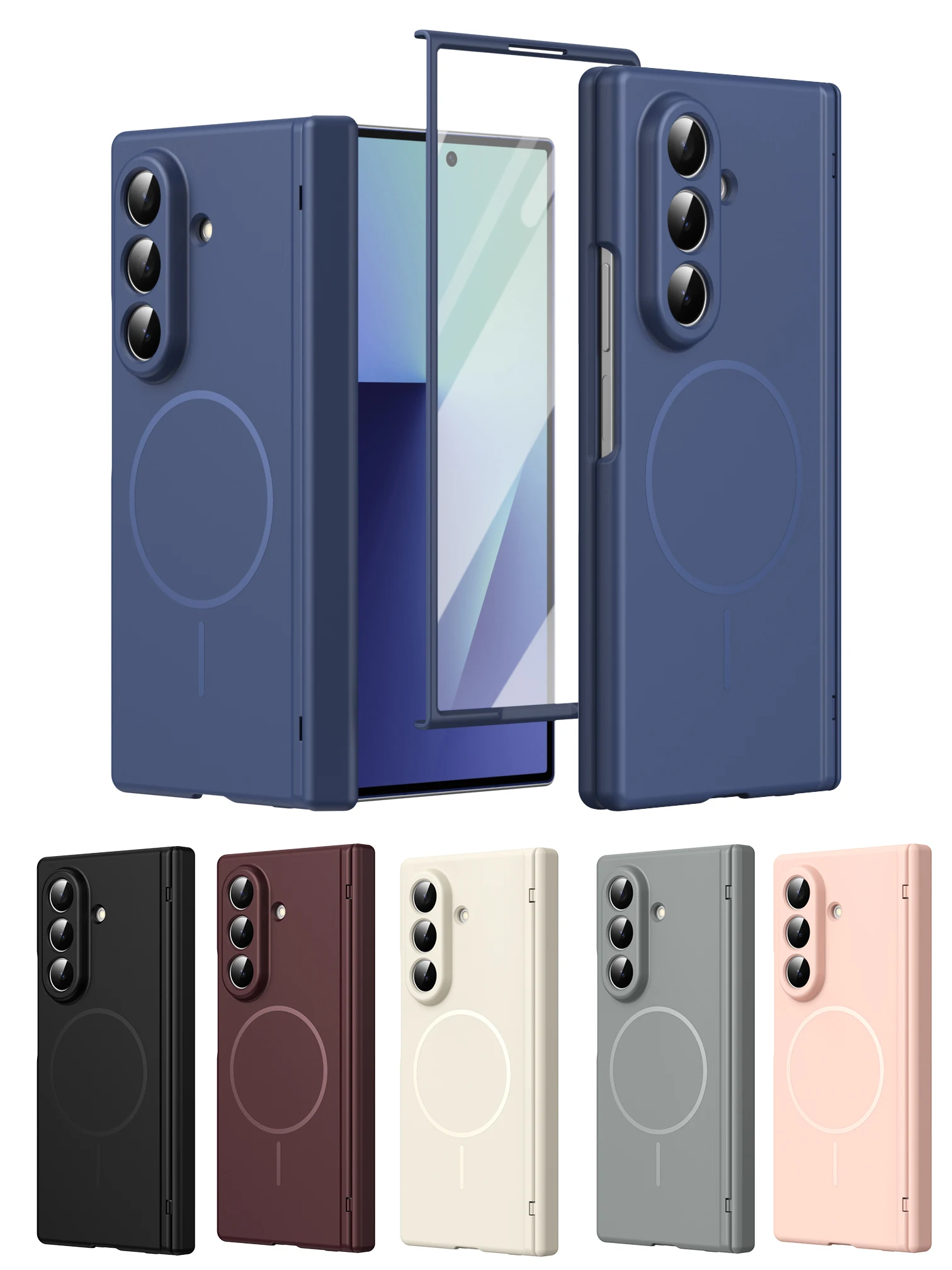 Matowe etui PC o wyglądzie skórzanym do Samsung Galaxy Z Fold 8 Ultra Fold 7 6 5 z magnetycznym ładowaniem, ochroną zawiasu i szklaną folią na ekran. — zdjęcie produktu 7