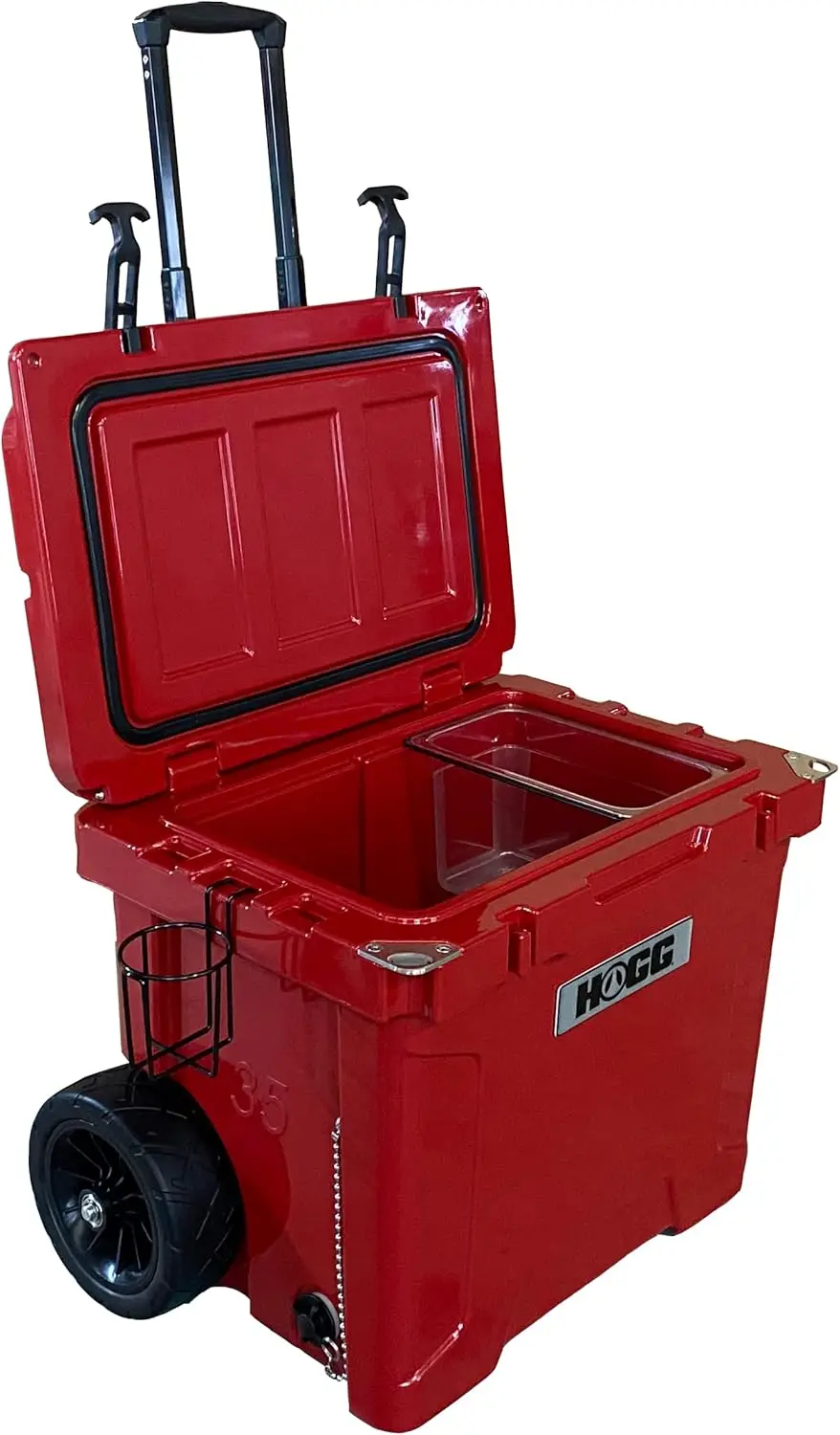 Hogg Insulated Cooler with Wheels, Hard Cooler with Bottle Opener and Fish Ruler, Water Cooler Ice Chest with Wheels and Handle,