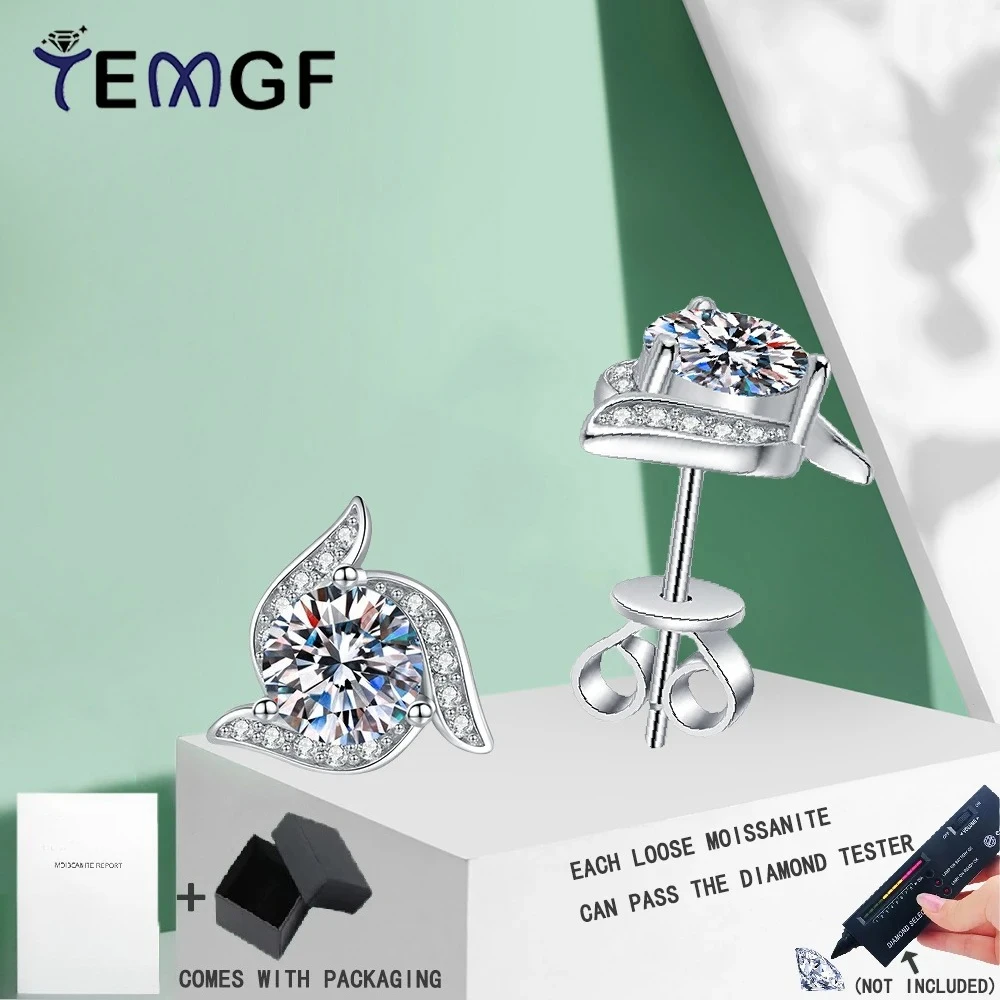 

TEMGF New Arrivals S925 Sterling Silver Windmill Ear Studs 6mm Moissanite/Zircon Inlay Sparkling Fine Jewelry Women Earrings