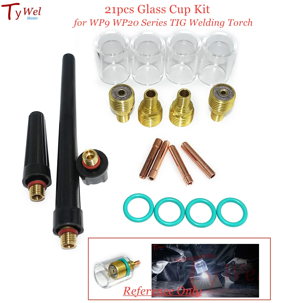 Copo de Vidro Kit Tig Soldagem Gás Lente Collet Corpo para Wp9 Wp20 Série Tochas 21 Peças