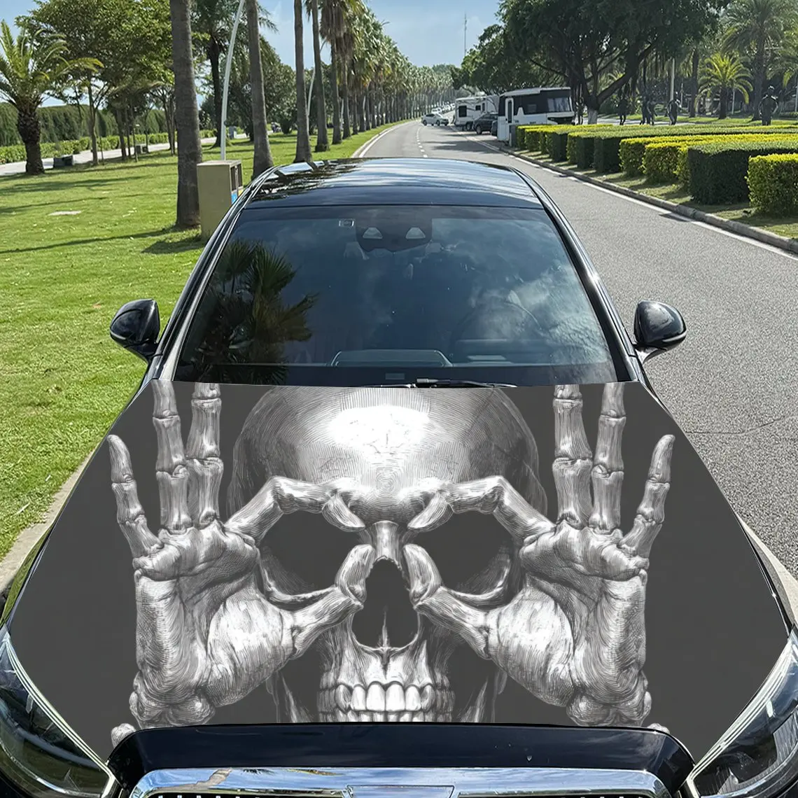

Dreamy Skull in a Dark and Mystical Scene PVC Car Engine Hood Vinyl Wraps, Self-Adhesive Waterproof Car Hood Decal Sticker, Car